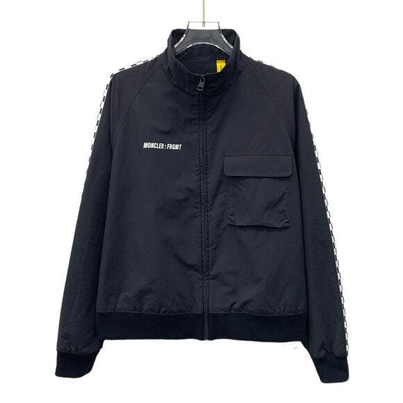 Moncler Black Stand-Up Collar Logo Zipper Coat S 100% Polyester Italy-Made - Picture 1 of 8